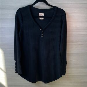 Chaser Women’s Black V-Neck Long Sleeve Henley Top